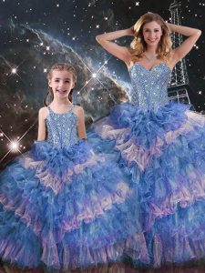 Super Multi-color Sweetheart Lace Up Beading and Ruffled Layers Quinceanera Dresses Sleeveless