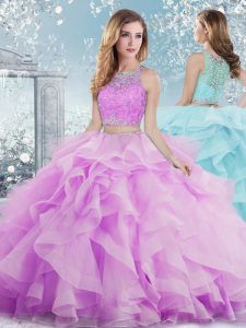 Comfortable Scoop Sleeveless Organza Quinceanera Dresses Beading and Ruffles Clasp Handle