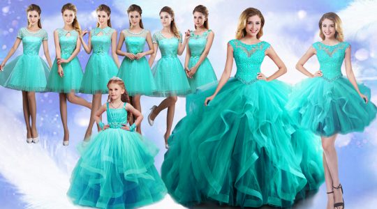 Beading and Lace Quinceanera Gowns Turquoise Lace Up Sleeveless Floor Length