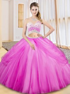 Wonderful Lilac Tulle Criss Cross Quinceanera Gown Sleeveless Floor Length Beading and Ruching and Pick Ups