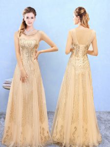 Sleeveless Lace Up Floor Length Beading and Appliques Damas Dress