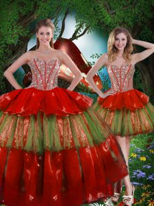 Beading and Ruffled Layers Quinceanera Gowns Wine Red Lace Up Sleeveless Floor Length