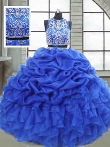 Royal Blue Zipper Quinceanera Dresses Beading and Ruffles and Pick Ups Sleeveless Floor Length