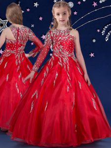 Floor Length Red Pageant Gowns For Girls Asymmetric Sleeveless Zipper