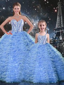 Suitable Sleeveless Beading and Ruffles Lace Up Quince Ball Gowns