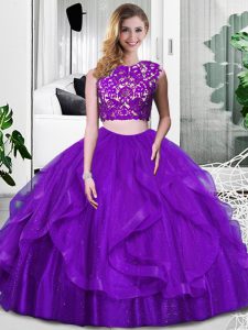 Fashion Floor Length Purple Ball Gown Prom Dress Scoop Sleeveless Zipper