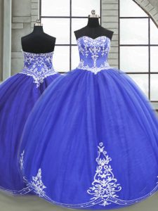 Shining Appliques Quinceanera Gown Blue Lace Up Sleeveless Floor Length