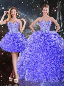 Adorable Beading and Ruffles Sweet 16 Dress Purple Lace Up Sleeveless Floor Length