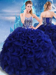 Top Selling Royal Blue Quinceanera Gown Military Ball and Sweet 16 and Quinceanera with Beading Sweetheart Sleeveless Lace Up