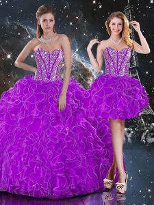 Low Price Purple Sweetheart Lace Up Beading and Ruffles Vestidos de Quinceanera Sleeveless
