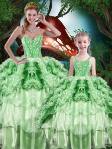 Artistic Organza Sleeveless Floor Length Ball Gown Prom Dress and Beading and Ruffles and Ruffled Layers