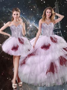 Glittering Multi-color Three Pieces Sweetheart Sleeveless Tulle Floor Length Lace Up Beading and Ruffled Layers and Sequins 15 Quinceanera Dress
