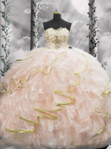 Sweetheart Sleeveless Organza Sweet 16 Dresses Beading and Ruffles Brush Train Lace Up