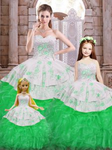 Free and Easy Sleeveless Lace Up Floor Length Beading and Appliques and Ruffles Quinceanera Gowns