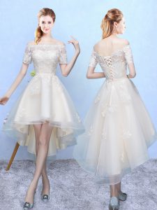 Classical Off The Shoulder Sleeveless Organza Dama Dress for Quinceanera Appliques Lace Up