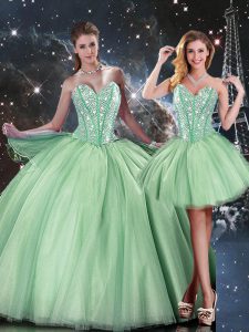 New Style Apple Green Sweetheart Neckline Beading 15 Quinceanera Dress Sleeveless Lace Up