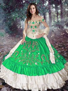 Exquisite Ball Gowns Vestidos de Quinceanera Green Off The Shoulder Taffeta Sleeveless Floor Length Lace Up