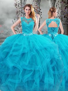 Floor Length Ball Gowns Sleeveless Baby Blue Quinceanera Gown Lace Up