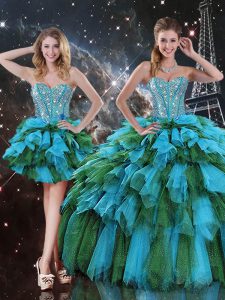 Exceptional Organza Sleeveless Floor Length Sweet 16 Dress and Beading and Ruffles and Ruffled Layers