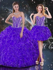 Beading and Ruffles Sweet 16 Dresses Purple Lace Up Sleeveless Floor Length