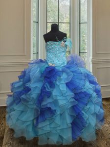 High Quality Sleeveless Beading and Ruffles Lace Up Pageant Gowns For Girls