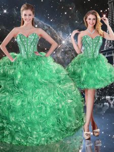 New Style Green Three Pieces Organza Sweetheart Sleeveless Beading and Ruffles Floor Length Lace Up Quinceanera Dress