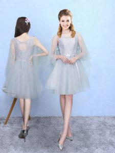 Sophisticated Silver Lace Up Square Lace Court Dresses for Sweet 16 Tulle Half Sleeves