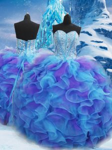 Custom Fit Floor Length Ball Gowns Sleeveless Blue Sweet 16 Dress Lace Up