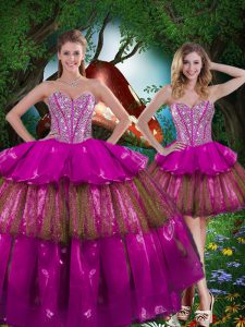 Multi-color Sweetheart Lace Up Beading and Ruffled Layers and Sequins Sweet 16 Dresses Sleeveless