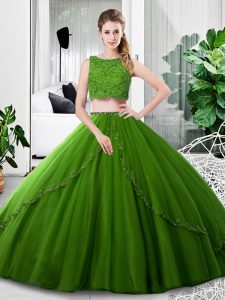 Olive Green Quinceanera Dresses Military Ball and Sweet 16 and Quinceanera with Lace and Ruching Scoop Sleeveless Zipper