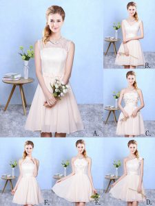 Super Champagne Sleeveless Lace Knee Length Court Dresses for Sweet 16