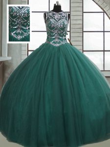 New Style Floor Length Dark Green Sweet 16 Dress Scoop Sleeveless Lace Up