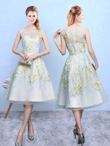 Traditional Square Sleeveless Vestidos de Damas Knee Length Embroidery Multi-color Organza