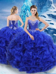 Floor Length Royal Blue Quinceanera Gown Sweetheart Sleeveless Lace Up