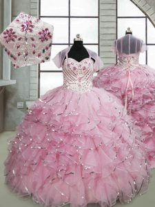 Organza Sleeveless Little Girl Pageant Dress Brush Train and Beading and Ruffles