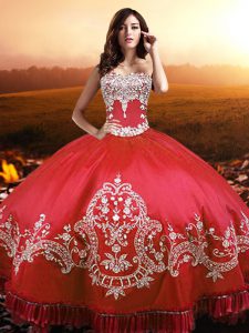 Pretty Floor Length Ball Gowns Sleeveless Coral Red Quinceanera Dress Lace Up