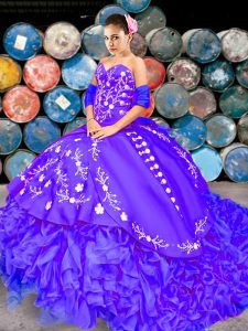Dramatic Ball Gowns Sleeveless Purple Vestidos de Quinceanera Brush Train Lace Up