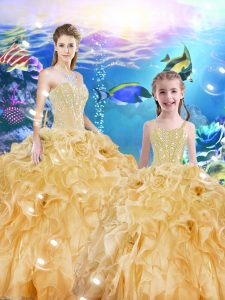 Fantastic Sweetheart Sleeveless Lace Up Quinceanera Gown Gold Organza