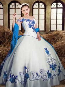 Amazing Sleeveless Taffeta Floor Length Lace Up Sweet 16 Dress in White with Embroidery