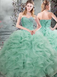 Inexpensive Sleeveless Beading and Ruffles Lace Up Quinceanera Dress