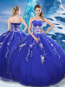 Perfect Blue Ball Gowns Appliques Sweet 16 Quinceanera Dress Lace Up Organza Sleeveless Floor Length