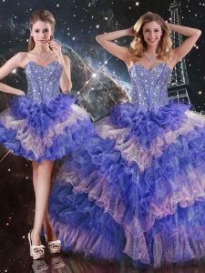 Admirable Multi-color Organza Lace Up Sweetheart Sleeveless Floor Length Sweet 16 Quinceanera Dress Beading and Ruffled Layers