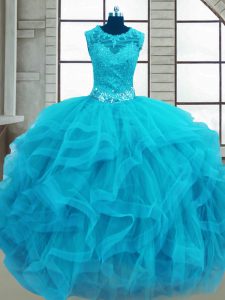 Custom Designed Sleeveless Beading and Ruffles Lace Up Ball Gown Prom Dress