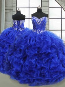 Royal Blue Sleeveless Beading and Ruffles Floor Length Quinceanera Dress