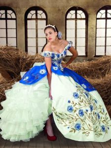 Charming Ball Gowns 15th Birthday Dress Multi-color Off The Shoulder Taffeta Sleeveless Floor Length Lace Up