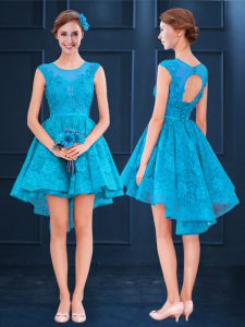 Sleeveless High Low Lace Lace Up Dama Dress for Quinceanera with Baby Blue