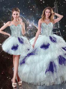 Multi-color Lace Up Sweetheart Beading and Ruffled Layers and Sequins Sweet 16 Dress Tulle Sleeveless