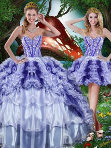 Multi-color Lace Up Sweetheart Beading and Ruffles and Ruffled Layers 15 Quinceanera Dress Organza Sleeveless