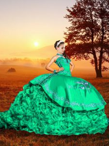 Sexy Organza Sleeveless Quinceanera Dresses Brush Train and Embroidery and Ruffles