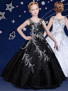 Ball Gowns Little Girl Pageant Dress Black Scoop Organza Sleeveless Floor Length Zipper